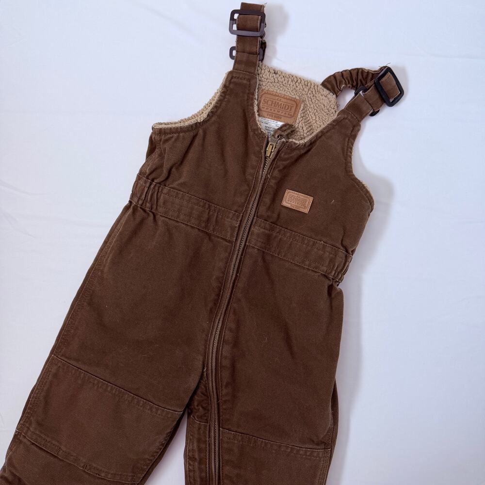 C.E. Schmidt Workwear for Kids Brown Denim Faux Sherpa Lined Overall Bibs Sz 18m